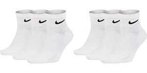 Nike SX7667 Short Socks 6 Pairs Men's Women's Ankle High White Black Value Set Everyday Cotton Cushioned Ankle Sports Socks Size 1 3 5 7 9 11 13 15 17 - White -