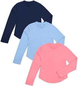BIG ELEPHANT 3 Pack Girls Athletic Shirts Long Sleeve, Trendy Kids Active Yoga Tees, Cute Tops for Teen Girls