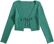 Floerns Women's Tie Front Long Sleeve Rib Knit Shrug Sweaters Cardigan Crop Top Green Solid XL