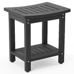 LUE BONA HDPS Shower Bench Seat, Shower Stool for Inside Shower Waterproof, Bath Spa Shower Foot Stool for Shaving Legs with Storage Shelf, Weather Resistant/Non-Slip/Indoor or Outdoor Use, Black