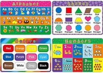 Patelai 4 Pcs Educational Preschool Placemat for Toddler and Kid, Non Slip Washable Reusable Learning Placemat for Nursery Homeschool Kindergarten Classroom Supplies(Alphabet, Shape, Color, Number)