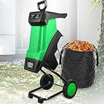 Garden Shredder, 2400W Electric Wood Leaf Branch Chipper Shredder Mulcher with 40mm Cutting Width, Multifunctional Leaf Branch Shredder, Extra Pair Cutting Blade, Portable Wheels