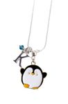 Handmade Personalised Enamel Cute Penguin Necklace Pendant with Genuine Crystal