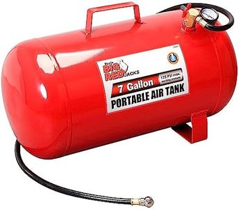 BIG RED T88007-1 Torin Horizontal Portable Air Storage Tank with 36 "Hose and Pressure Gauge, Capacity 7 Gallons, Red