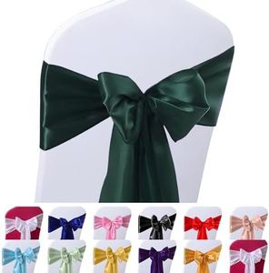 Vibera 50 PCS Forest Green Satin Chair Sashes for Wedding Chair Bows Sashes Chair Ties Chair Cover Sashes for Folding Chairs for Thanksgiving Party Home Decorations（Forest Green 7 x 108 inch）