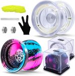 YOYOSTUDIO V22 & P1 Professional Yoyo for Kids, Pack of 2 Yoyos, Responsive Yoyo for Beginner with Replacement Unresponsive Yoyos Bearing for Adults + 10 Yo-Yo Strings + 2 Yo Yo Clear Case