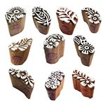 Royal Kraft Fabric Stamps Indian Small Floral Design Printing Wooden Blocks -Set of 10