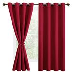 DWCN Red Blackout Curtains with Tiebacks for Bedroom Thermal Insulated Solid Eyelet Curtains for Living Room,2 Panels,55" Wide x 69" Drop