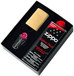 Zippo Brushed Brass Lighter with Fluid and Flints, Gift Set