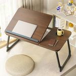 Laptop Desk for Bed, Adjustable Laptop Stand with 5 Adjustable Angles, Portable Lap Tray Table with Cup Holder, Laptop Bed Desk Tray for Eating Working Writing (Brown)