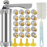 Cookie Press Kit, Butter Cookie Press for Baking, Detachable DIY Biscuit Press Decorating Kit with 4 Icing Nozzles and 20 Cookie Molds, Reusable Dessert Decorating Syringe Set-Cookie Maker Press