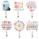 6 Pcs Funny Cute Badge Reel Retractable - Be Real Not Perfect Motivational Quote Mental Health Badge Reel, Emotional Support Badge Reel with Alligator Clip, Gifts for Psych Nurse Student Coworker