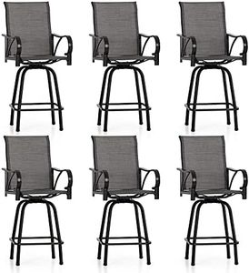 PHI VILLA Outdoor Swivel Bar Stools Set of 6, Bar Height Patio Bar Stools & Chairs, All-Weather High Top Patio Chairs with Textilene Fabric for Outdoor, Grey