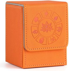 Arkeiliy MTG Deck Box with 50 Pcs Card Sleeve, 110+ Card Storage Leather Deck Box for Magic Commander, Collectible Trading Card Cases(Orange III)