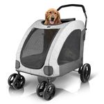 Petbobi Dog Stroller for Large Pet Jogger Stroller for 2 Dogs Breathable Animal Stroller with 4 Wheel and Storage Space Pet Can Easily Walk in/Out Travel up to 120 lbs