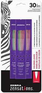 Zebra Pen Zensations Mechanical Colored Pencil Lead Refill, 2.0mm Point Size, Assorted Colored Lead, 30-Count