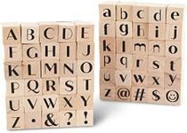 Wood Rubber Stamps, Alphabet Stamp Set (0.6 x 0.6 x 0.9 Inches, 60 Pieces)