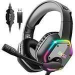 EKSA E1000 USB Gaming Headset for PC - Computer Headphones with Microphone/Mic Noise Cancelling, 7.1 Surround Sound Wired Headset & RGB Light - Gaming Headphones for PS4/PS5 Console Laptop (Gray)