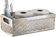 Bathroom Decor Box Toilet Paper Holder Storage Basket - Decorative Toilet Tank Topper Bathroom Storage Organizer - Bathroom Sink Organizer Countertop Container, Modern Silver-Gray Look (Dublin)