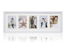 ARPAN MDF Multi Aperture Photo Picture Frame 3, 5 or 6 Aperture (5 Aperture White)