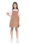 Tweeny Mini Girls Kids Pure Cotton Pinafore Dress Corduroy Dungaree All Season Summer Winter Wear with Pockets (Without Tshirt) (5-6 Years. Beige)