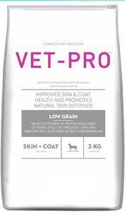 Vet-Pro Low Grain Skin and Coat Dog Food, 3kg, with Omega 3-6, EPA-DHA