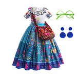 PashaLs Mirabel Dress for Girls, Mirabel Costume Dress Up for Girls, Halloween Cosplay Outfits with Glasses and Clip Earrings