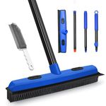 Dolanx Rubber Broom Carpet Brush with Squeegee, Pet Hair Remover with 52.8 inches Long Handle, Detailing Lint Fur Removal Tool, Silicone Rug Rake for Cleaning Hardwood Floor, Tile, Window (Blue)