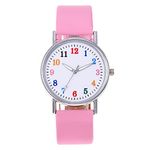 Simple Color Digital Dial Watch for Girl, Cute Student Leather Quartz Analog Wrist Watch, Fashion Watch Gift for Women, Girl and Daughter, Pink, One Size,