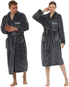 2pc His and Her Plush Robes with Custom Names - Personalized Couple Robes for Women and Men - Soft Luxurious Spa Bathrobes - Gray