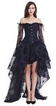 Kimring Women's Steampunk Victorian Off Shoulder Embroidery Long Sleeves Corset Top With High Low Skirt Set Black XX-Large