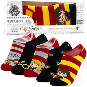 Harry Potter Calcetines Mujer Invisibles, Pack de 5 Calcetines Tobilleros Mujer (Negro/Rojo)