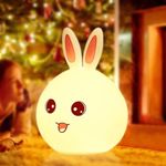 JB'S LAND Silicone Open Eye Bunny Touch Lamp Night Light for Kids Gifts for Girl Boy Kids Girlfriend Nightlight Lamp Cute Baby Room Decor Item with 7 Multicolor