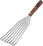 Pharamat Large Size Fish Spatula with Strong Wooden Handle, Slotted Metal Fish Spatula, Beveled Design Stainless Steel Fish Spatula for Frying, Flipping, Grilling(13 x 3.9 inches)