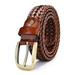 VOGARD Mens Braided Genuine Leather Original Branded Belt | Woven Leather Belt for Casual Pants with Brass Buckle| Micro Adjustable (Tan)