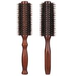 tiopeia 2 Pcs Round Brush Boar Bristle Round Hair Brush Wooden Handle Styling Brush Anti Static Quiff Roller Hair Comb for Women and Men, Straightening and Curling, Wet and Dry Hair