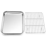 Toaster Oven Tray and Rack Set,P&P CHEF Stainless Steel Broiler Baking Pan with Cooling Rack, Rectangle 10.5''x8''x1'', Non Toxic & Dishwasher Safe