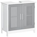 kleankin Bathroom Vanity with Sink, Modern Bathroom Vanity Cabinet with 2 Slat Doors, Pedestal Sink Storage Cabinet with Adjustable Shelves, White, Grey