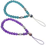 zdyCGTime 2Pcs Mobile phone beads lanyard,Short Anti-lost crystal Wrist beaded lanyard,Suitable for mobile phones, cameras, wallets, MP3, U disk, keychains.(13cm purple and blue)