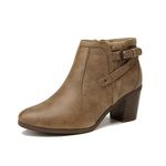 EETTARO Women’s Ankle Boots Ladies Chunky Block Mid Heel Booties Cowboy Zip Buckle Strap Shoes(Taupe Faux Suede, Numeric_7)