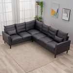 Panana 6 Seater Corner Sofa, L shaped Sectional Couch, Upholstered Black Faux Leather Couch For Living Room Bedroom Furniture