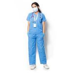 Robustt Classic Scrub Suit Set For Women - Sky Blue (Medium) | Poly Viscose Fabric | Ultimate Comfort and Breathability | Adjustable Fit | Multiple Pockets | V-Neck