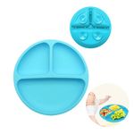 SNOWIE SOFT® Baby Suction Plates for Baby Feeding BPA Free Foodgrade Silicone 3-Grid Food Plate for Kids, Young Kids Tableware, Silicone Dinnerware with 4 Suction Cups, Dish Washer Safe (Blue3)