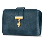 Faneam Leather Wallet for Women RFID Blocking Wallet Women's Small Purse Ladies Bifold Purse Credit Card Wallet with Lanyard, Zip Coin Pocket, 18 Card Slots, Exquisite Box, Vintage Blue