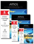 ARTIOS Mixed Media Cartridge Paper Combo - A3 (6 Sheets) + A4 (12 Sheets) + A5 (24 Sheets) 240 GSM Drawing Sheets for Artists, Ideal for Charcoal, Graphite, Acrylic, Watercolor, Gouache, Ink