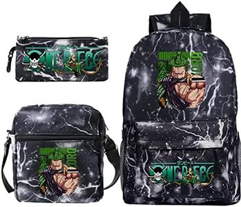 3Pcs/Set Zoro Anime One-Piece Backpack Casual Anime School Backpack Daypack with Shoulder Bag Pen Bag for Travel School Outdoor