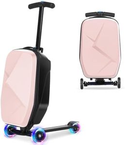 Scooter Luggage For Kids & Adults， Hardside Ride On Suitcase For Kids Ages 4-15 Multifunctional Lightweight Foldable Carry On Luggage With Wheels Ride On For Children Teenagers (Light Pink, 20")