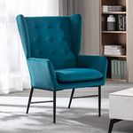 Wahson Velvet Armchair Button-tufted Accent Chair with Metal Legs Occasional Lounge Chair, Leisure Relax Chair for Bedroom/Living Room/Reading, Teal