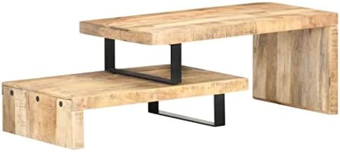 'vidaXL 2-Piece Coffee Table Set with Solid Mango Wood Tables and Powder-Coated Iron Legs - Adjustable Length, Durable, Sturdy, and Organized Set for Living Room or Office Décor