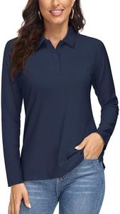MAGCOMSEN Women's Long Sleeve Polo Shirts Quick Dry Athletic Collared Golf Tops for Work UPF 50+ Moisture Wicking Navy